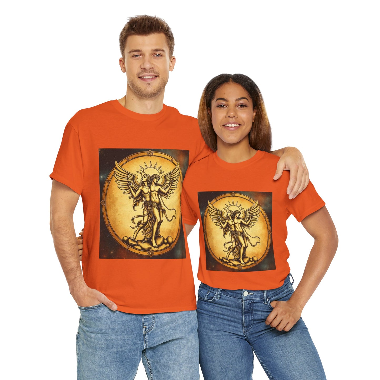 Unisex Heavy Cotton T-Shirt, Angel Twin, Gemini Zodiac Design
