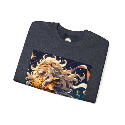 Unisex Heavy Blend™ Crewneck Sweatshirt,Cool Lion with White Hair, Leo Zodiac Design