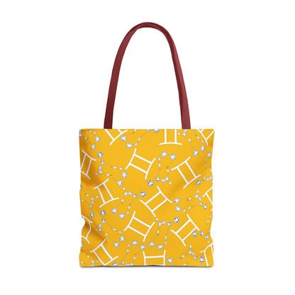 Tote Bag, Gemini Zodiac Sign, AOP, (Yellow, White Print)