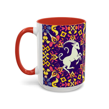 Accent Coffee Mug, Capricorn, Zodiac v1, Flower Pattern, (11, 15oz)