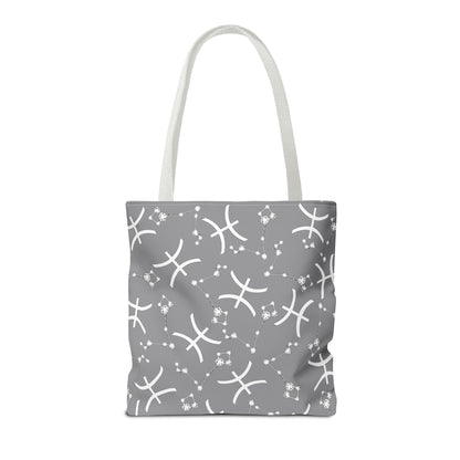 Tote Bag, Pisces Zodiac Sign, AOP, (Grey, White)