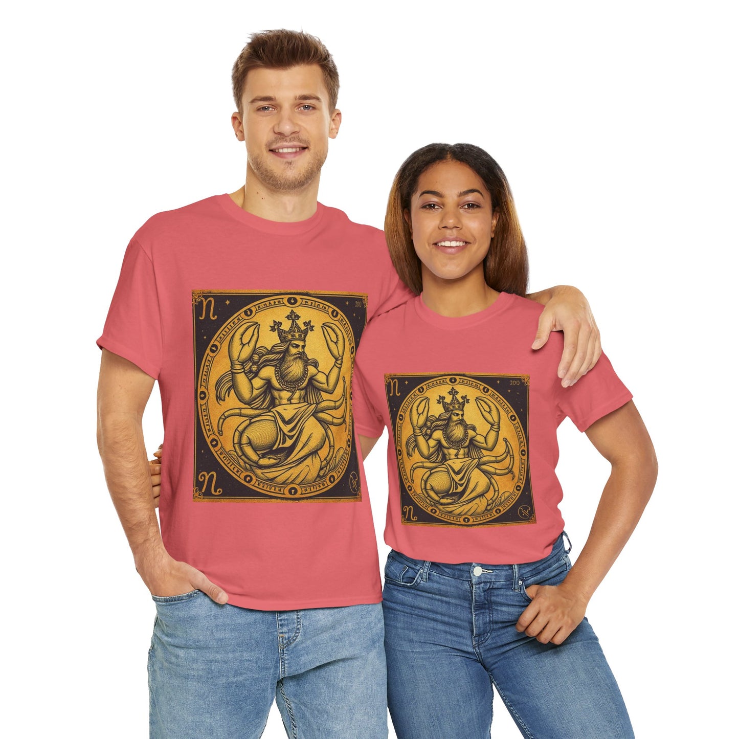 Unisex Heavy Cotton T-Shirt, Crab King, Cancer Zodiac Design