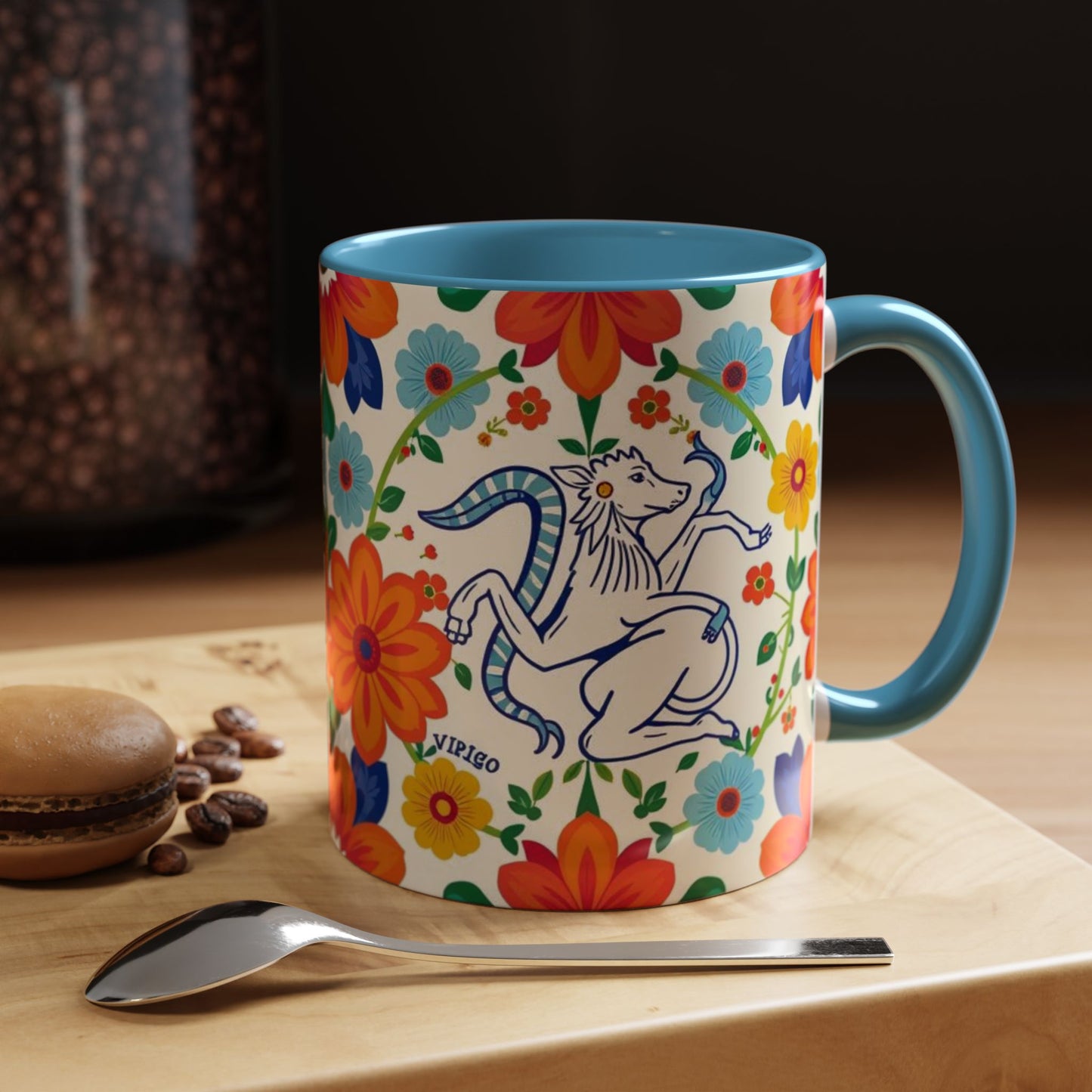 Accent Coffee Mug, Virgo, Zodiac v2. Flower Pattern, (11, 15oz)