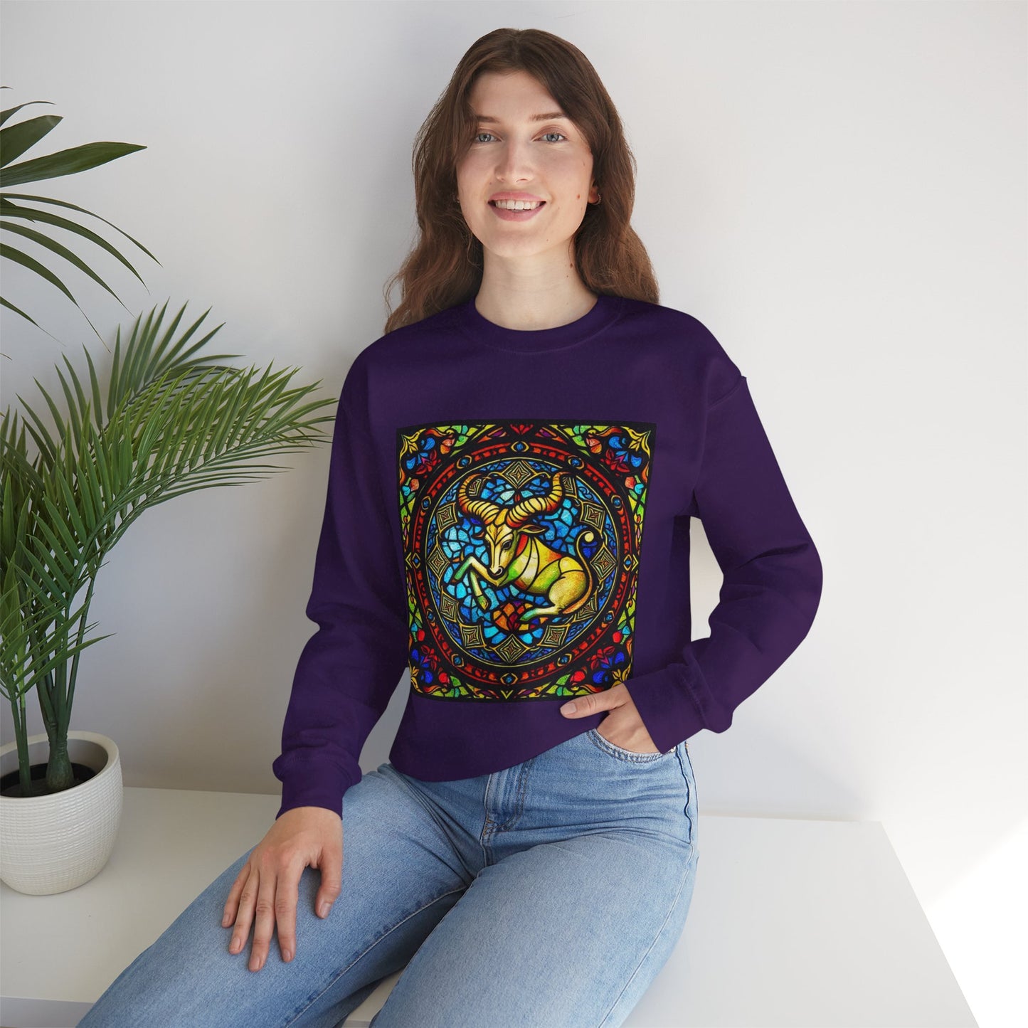 Unisex Heavy Blend™ Crewneck Sweatshirt, Glass, Taurus Zodiac Design