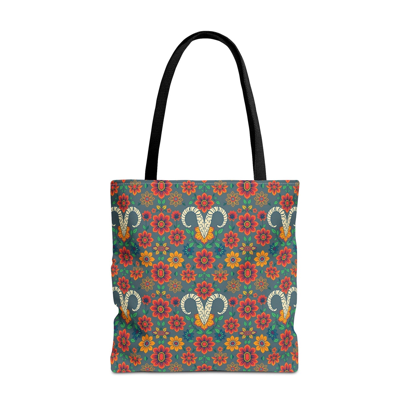 Tote Bag, (AOP), Aries, Zodiac v1, Flower Pattern