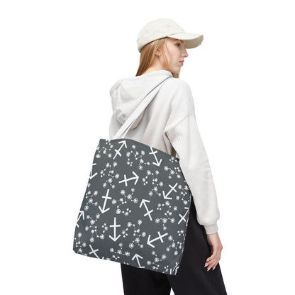 Tote Bag, Sagittarius Zodiac Sign, AOP, (Grey, White Print)