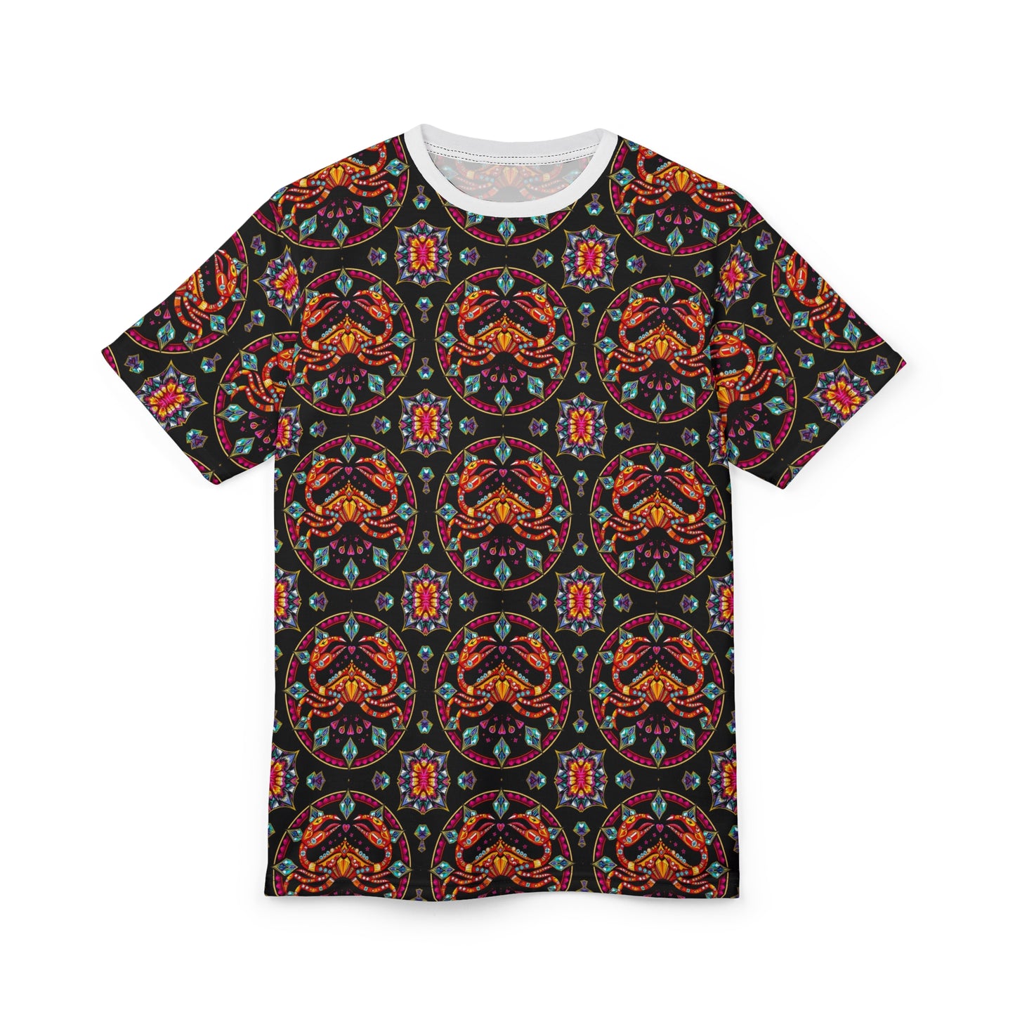 Unisex Cut & Sew T-Shirt, (AOP), Cancer, Zodiac v1, Jewels Pattern
