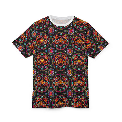 Unisex Cut & Sew T-Shirt, (AOP), Cancer, Zodiac v1, Jewels Pattern
