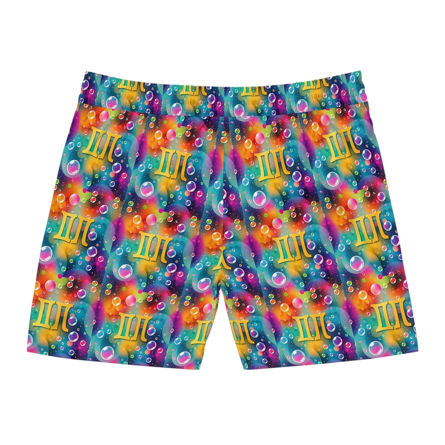 Men's Mid-Length Swim Shorts, (AOP), Gemini, Zodiac, Bubble Pattern