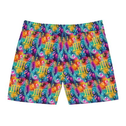 Men's Mid-Length Swim Shorts, (AOP), Gemini, Zodiac, Bubble Pattern