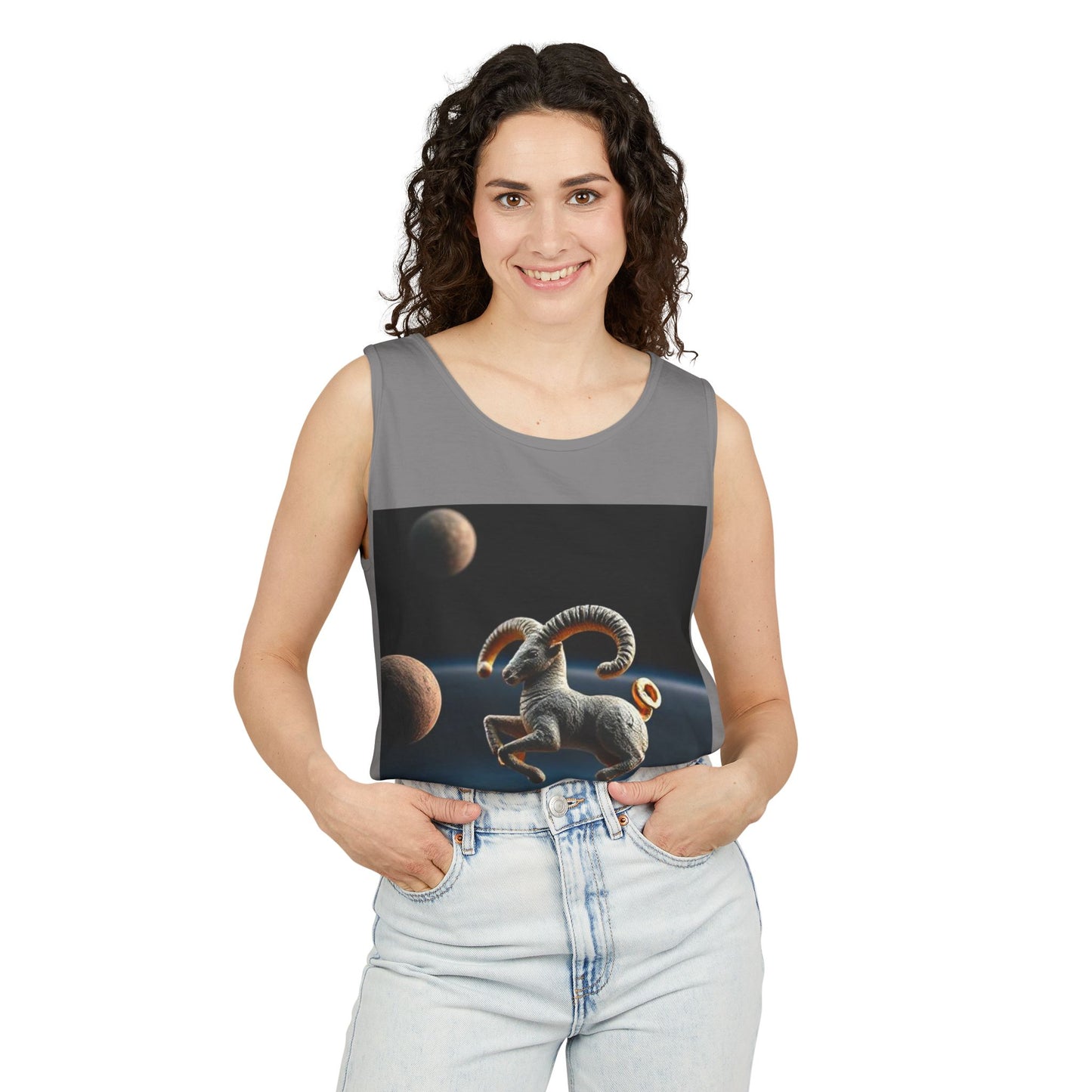 Unisex Garment-Dyed, Tank Top, Aries Design, Planet Animal v1, 100% US cotton
