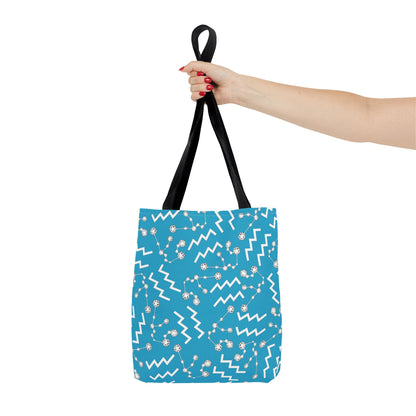 Tote Bag, Aquarius Zodiac Sign, AOP, (Turquoise, White)