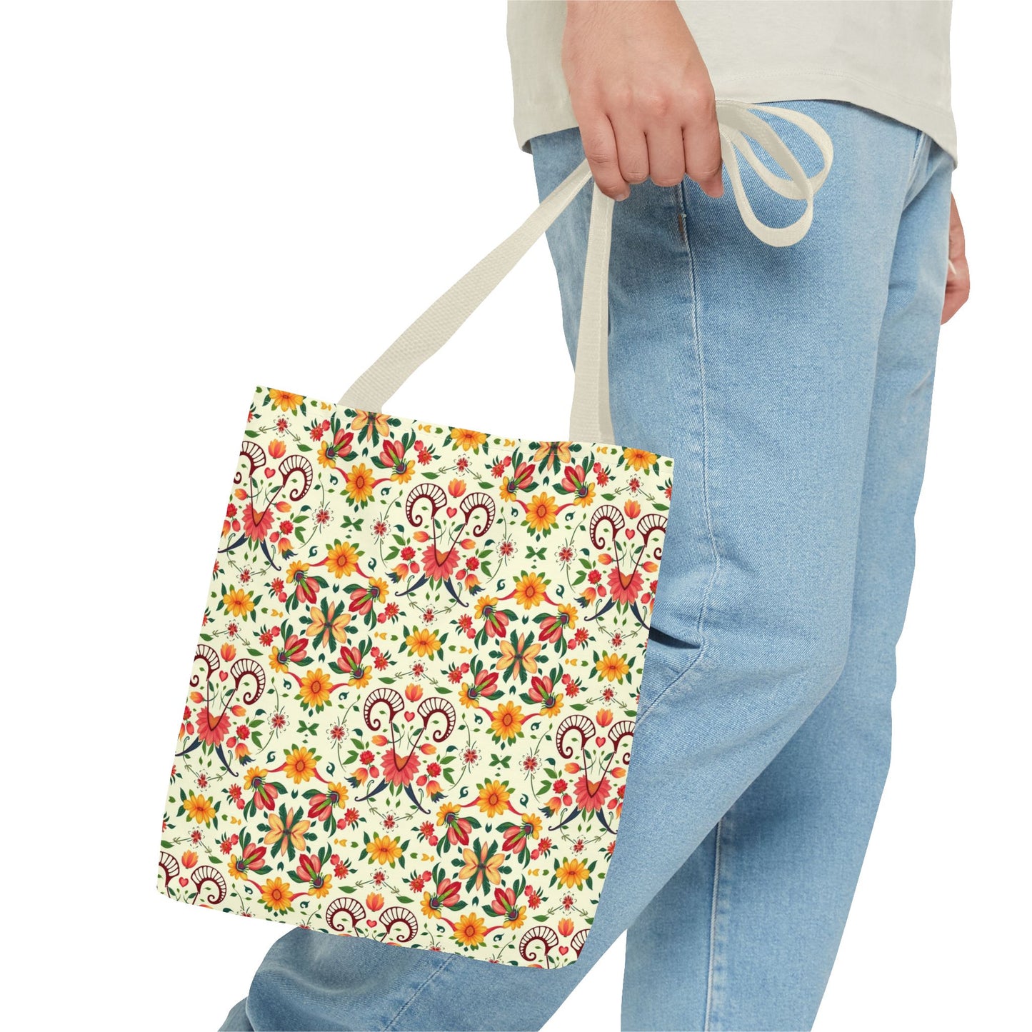Tote Bag (AOP), Aries, Zodiac v2, Flower Pattern