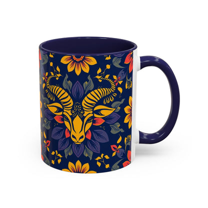 Accent Coffee Mug, Taurus, Zodiac v1. Flower Pattern, (11, 15oz)