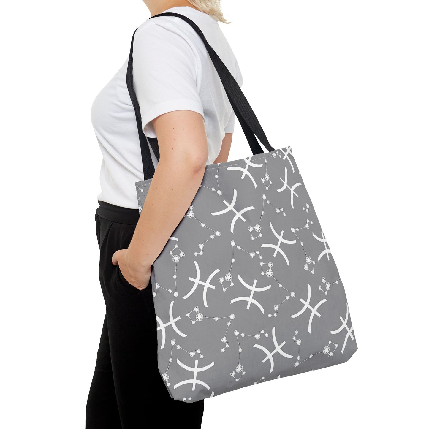 Tote Bag, Pisces Zodiac Sign, AOP, (Grey, White)