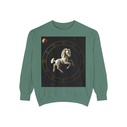 Garment-Dyed Sweatshirt, Unisex, Space Animal Design, Capricorn