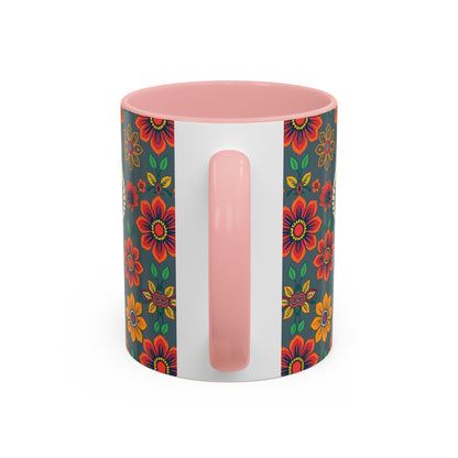 Accent Coffee Mug, Aries, Zodiac v4, Flower Pattern, (11, 15oz)