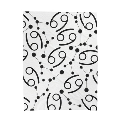 Velveteen Plush Blanket, Cancer Zodiac Sign, Constellation & Symbol, White, 100% polyester