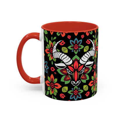 Accent Coffee Mug, Taurus, Zodiac v2. Flower Pattern, (11, 15oz)