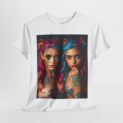 Unisex Heavy Cotton T-Shirt, Gemini, Zodiac v1, Sexy Art
