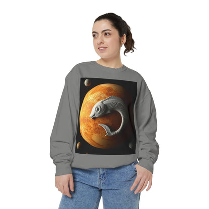 Garment-Dyed Sweatshirt, Unisex, Space Animal Design, Pisces