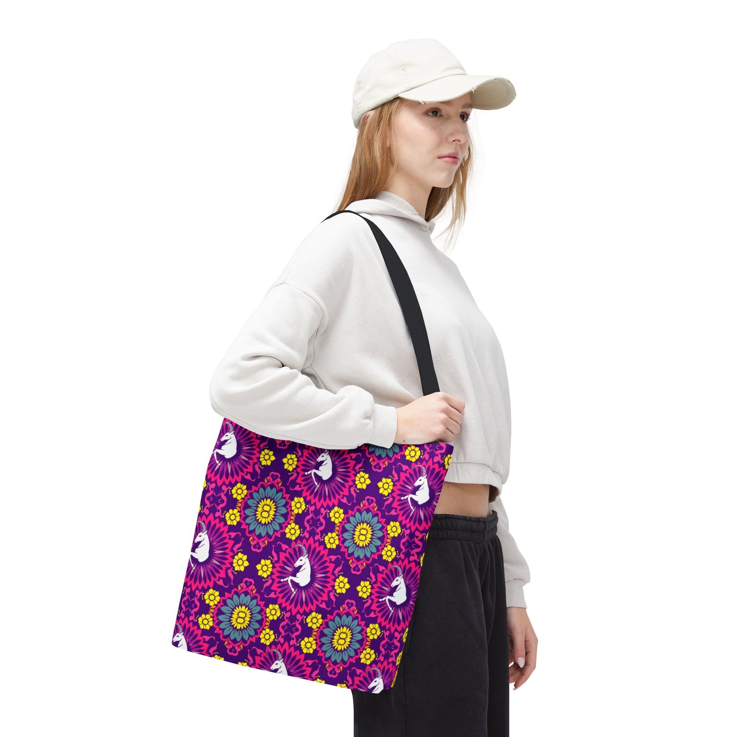 Tote Bag, (AOP), Capricorn, Zodiac v5, Flower Pattern