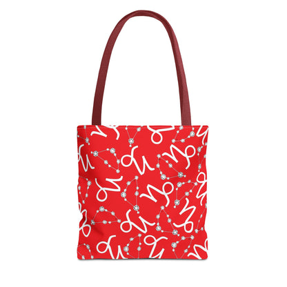 Tote Bag, Capricorn Zodiac Sign, AOP, (Red, White)
