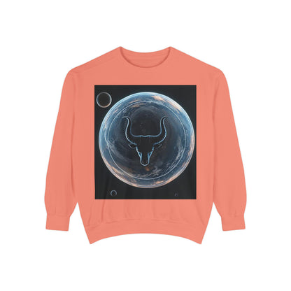 Garment-Dyed Sweatshirt, Unisex, Space Animal Design, Taurus