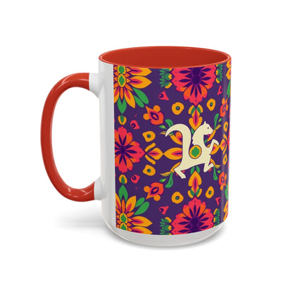 Accent Coffee Mug, Aquarius, Zodiac v2, Flower Pattern, (11, 15oz)