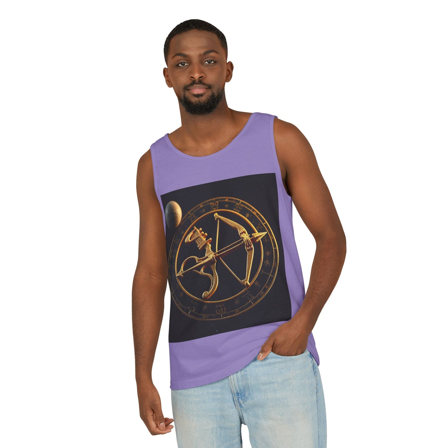 Unisex Garment-Dyed, Tank Top, Sagittarius Design, Planet Symbol v1, 100% US cotton