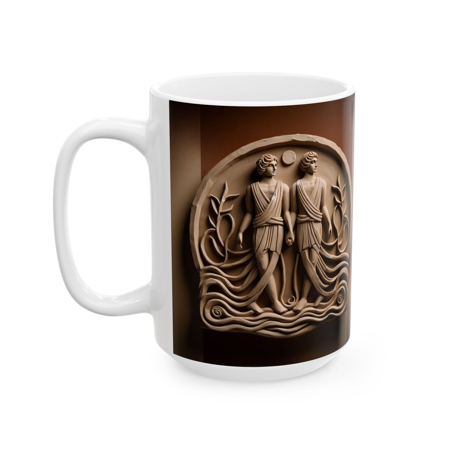 Ceramic Mug, (11oz, 15oz), Ceramic Coffee Mug, Statue Gemini Zodiac Design
