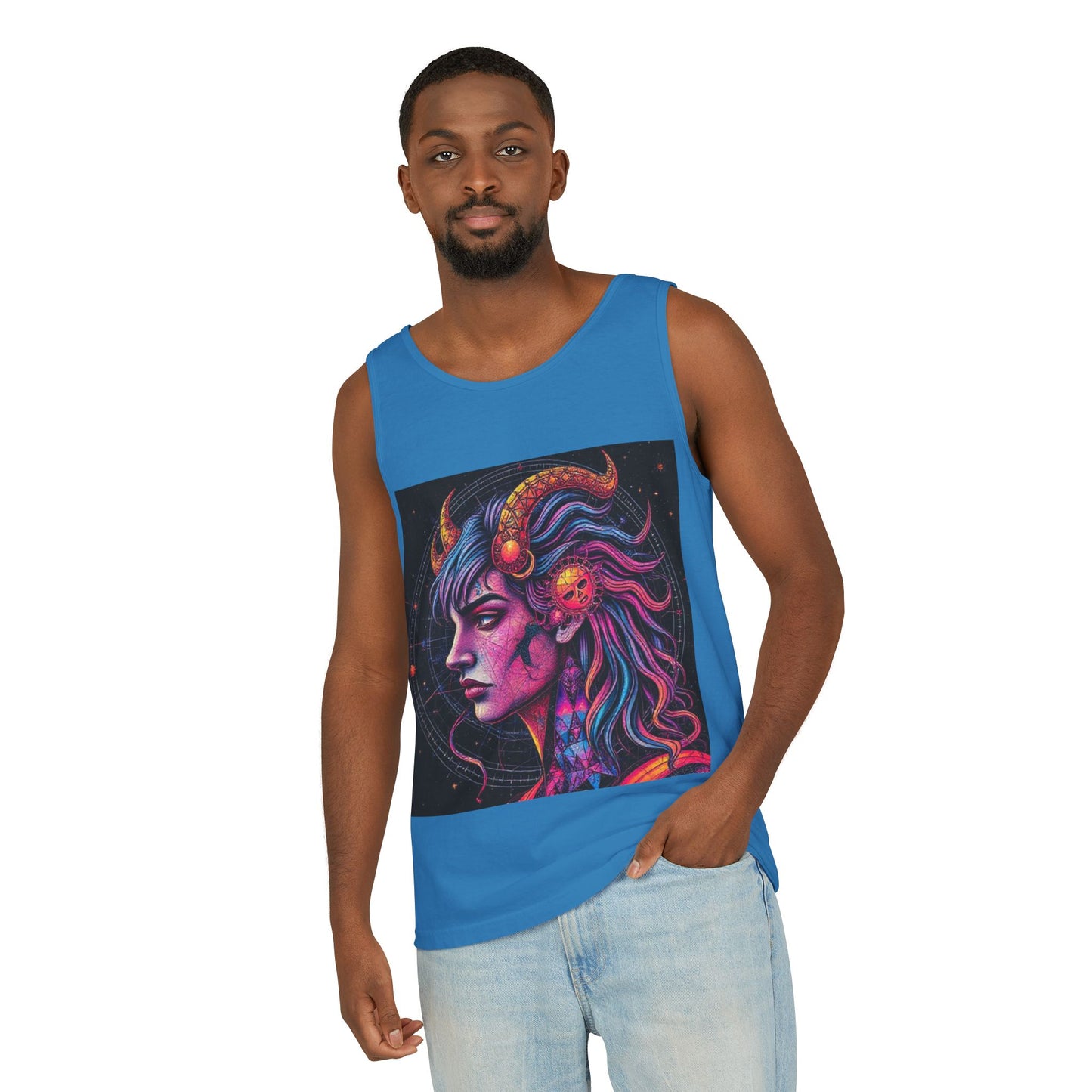 Unisex Garment-Dyed, Tank Top, Virgo Design, Pop Art v1, 100% US cotton