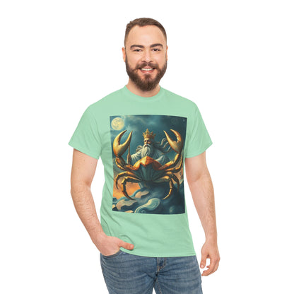 Unisex Heavy Cotton T-Shirt, Crustacean King v1, Cancer Zodiac Design