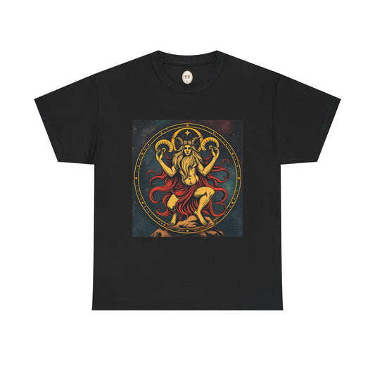 Unisex Heavy Cotton T-Shirt, Aries God 3v, Zodiac Design