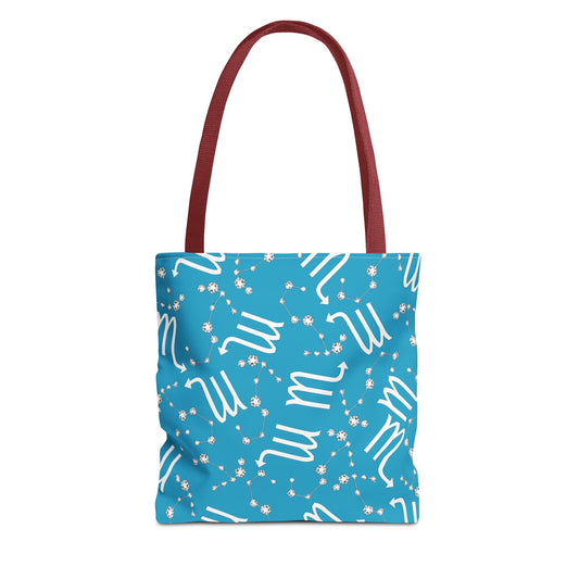 Tote Bag, Scorpio Zodiac Sign, AOP, (Turquoise, White)
