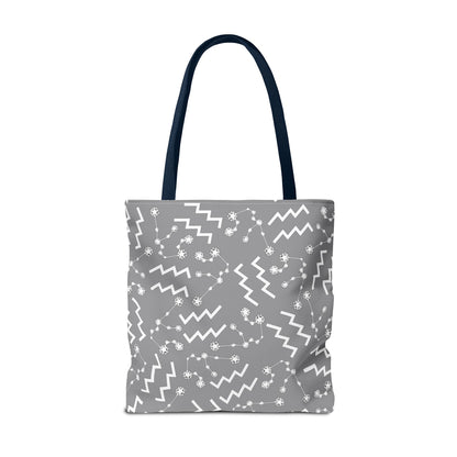 Tote Bag, Aquarius Zodiac Sign, AOP, (Grey, White)
