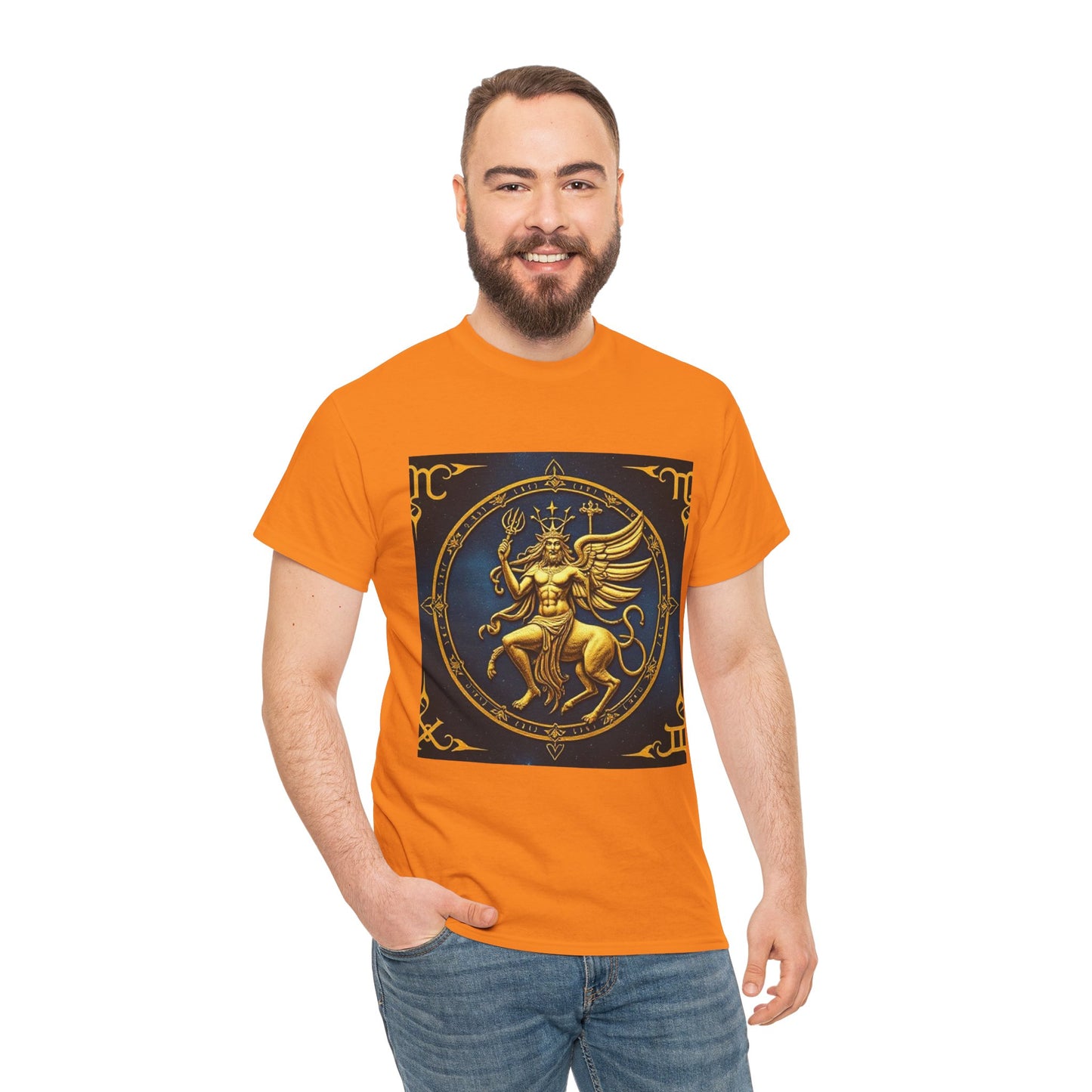 Unisex Heavy Cotton T-Shirt, Gold Angel, Symbol, Virgo Zodiac Design