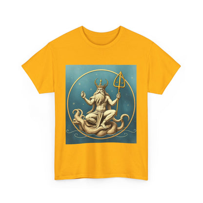 Unisex Heavy Cotton T-Shirt, Aquarius God 3v, Zodiac Design
