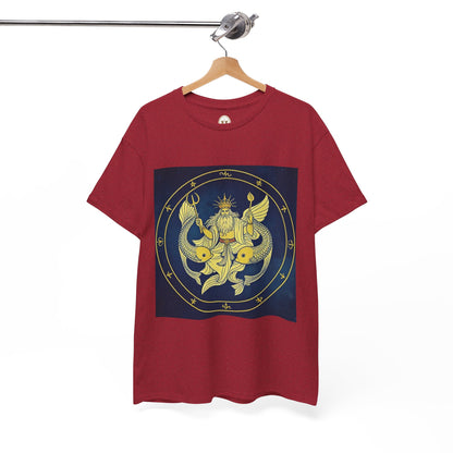 Unisex Heavy Cotton T-Shirt, King of Pisces, Zodiac Design