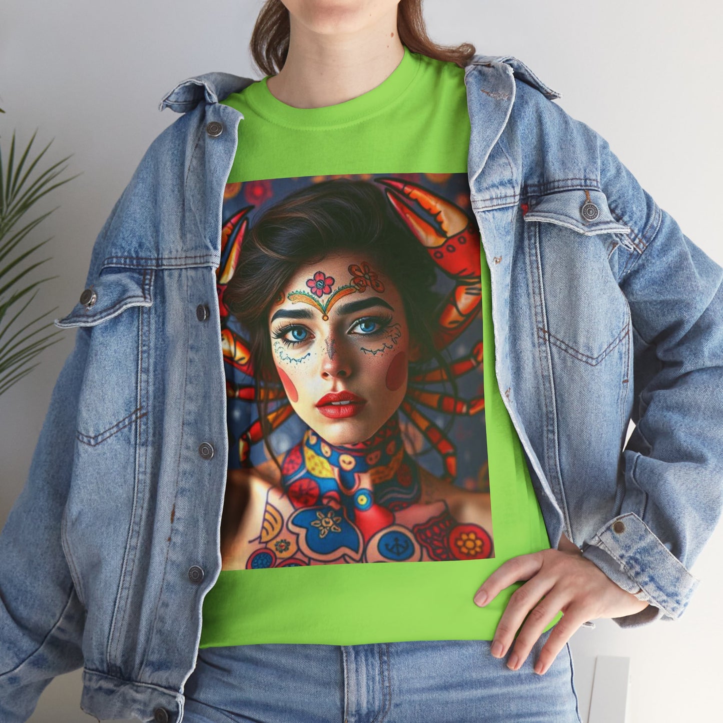 Unisex Heavy Cotton T-Shirt, Cancer, Zodiac v1, Sexy Art