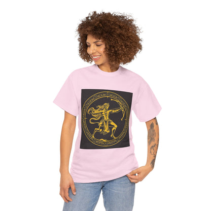Unisex Heavy Cotton T-Shirt, Mythical Faun/Satyr v1, Sagittarius Zodiac Design