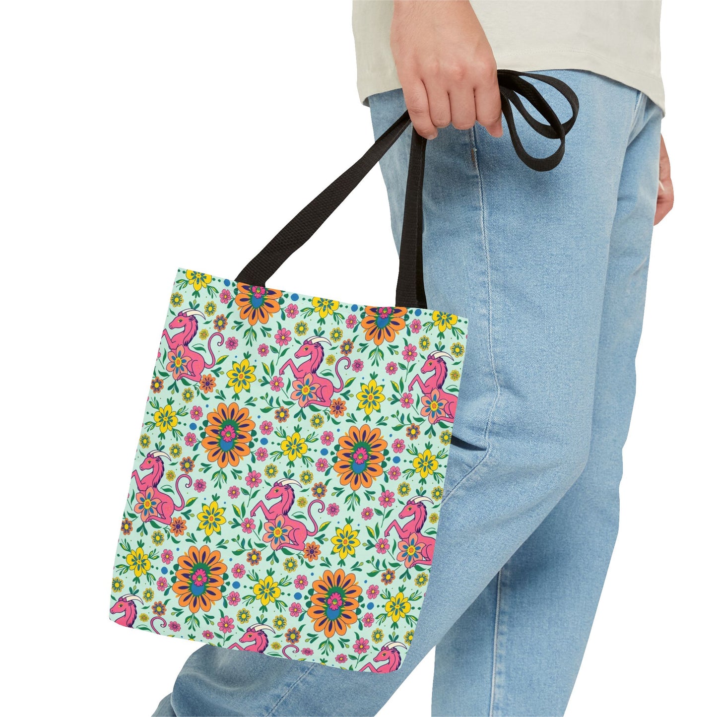 Tote Bag (AOP), Aquarius, Zodiac, Flower Pattern