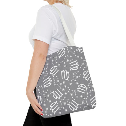 Tote Bag, Virgo Zodiac Sign, AOP, (Grey, White)