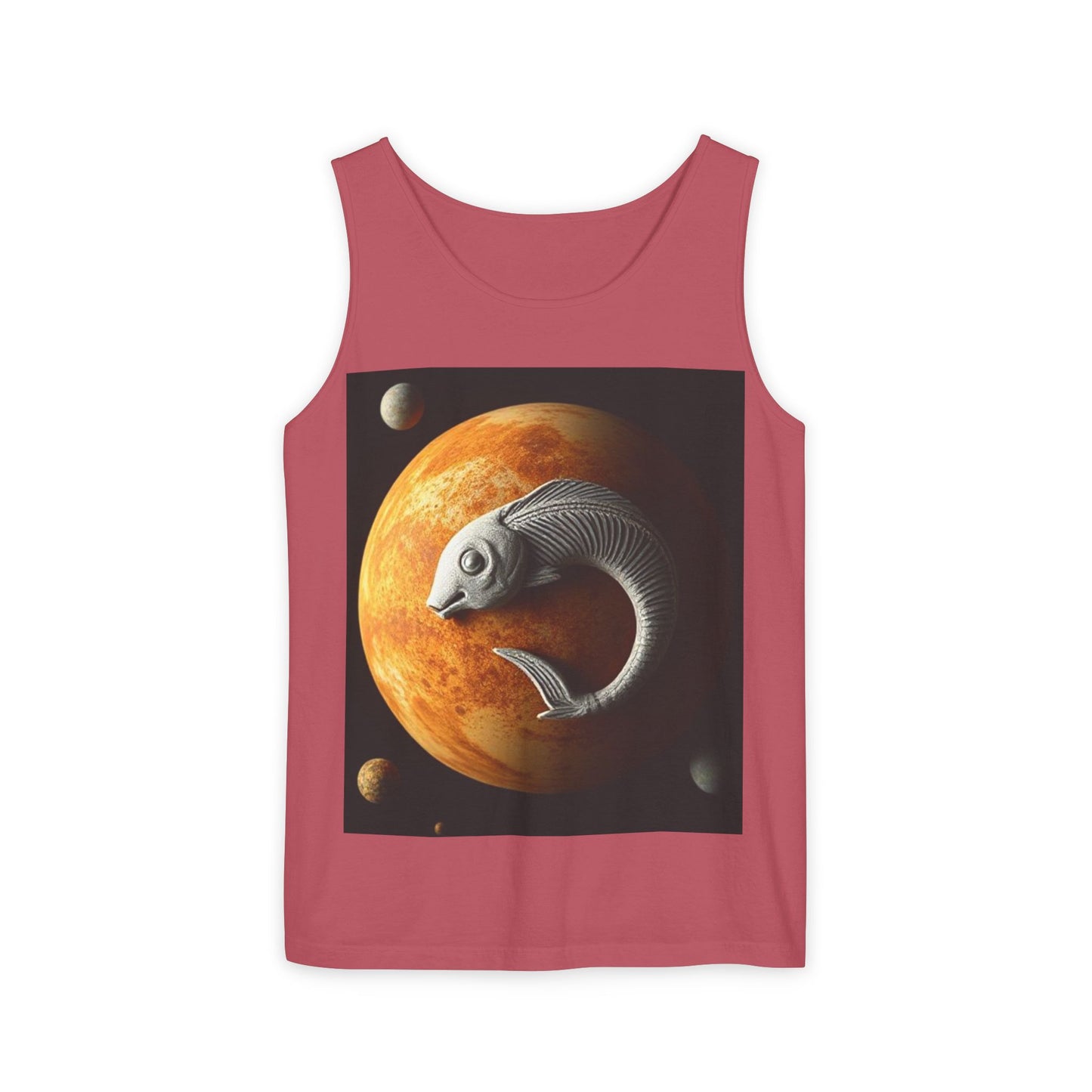 Unisex Garment-Dyed, Tank Top, Pisces Design, Space Animal, 100% US cotton