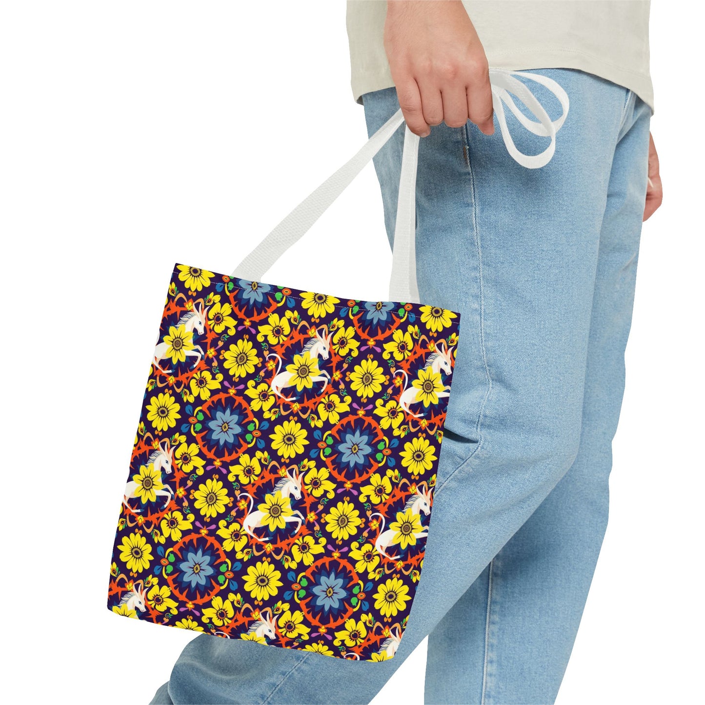 Tote Bag (AOP), Aquarius, Zodiac v1, Flower Pattern