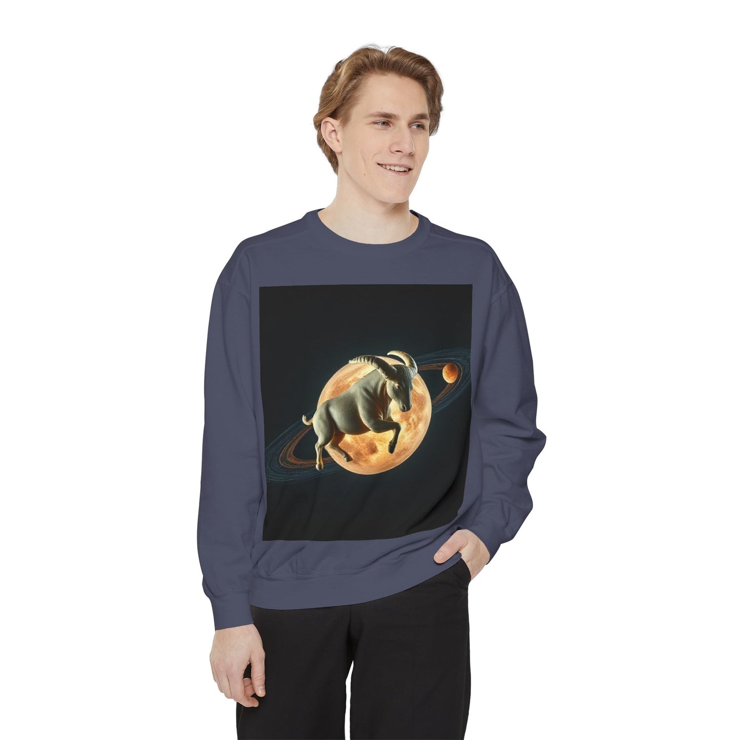 Garment-Dyed Sweatshirt, Unisex, Space Animal Design v1, Taurus