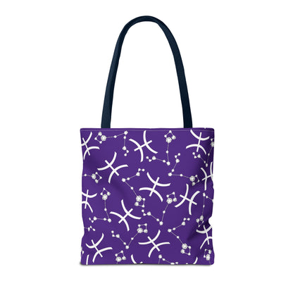 Tote Bag, Pisces Zodiac Sign, AOP, (Purple, White)