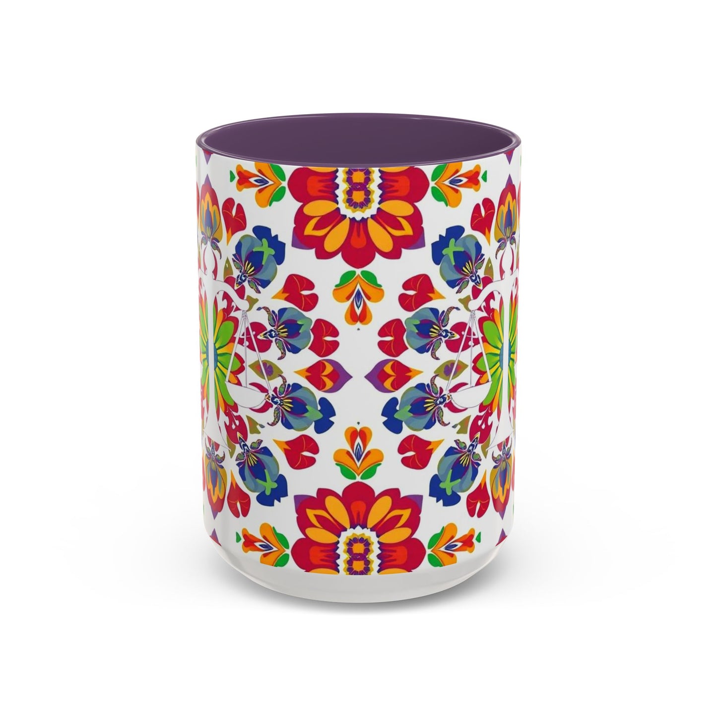 Accent Coffee Mug, Libra, Zodiac v1, Flower Pattern, (11, 15oz)