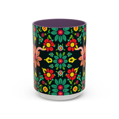 Accent Coffee Mug, Aquarius, Zodiac v4, Flower Pattern, (11, 15oz)