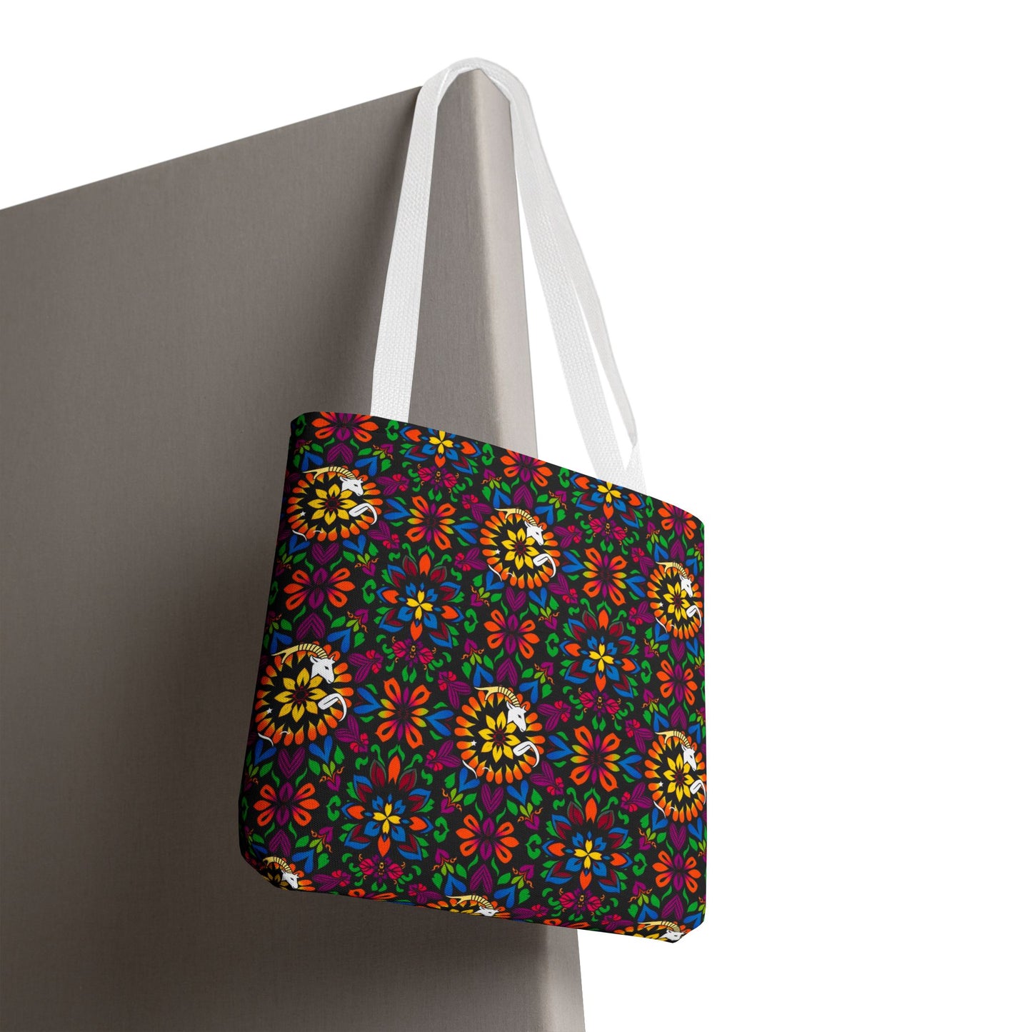 Tote Bag, (AOP), Capricorn, Zodiac v3, Flower Pattern